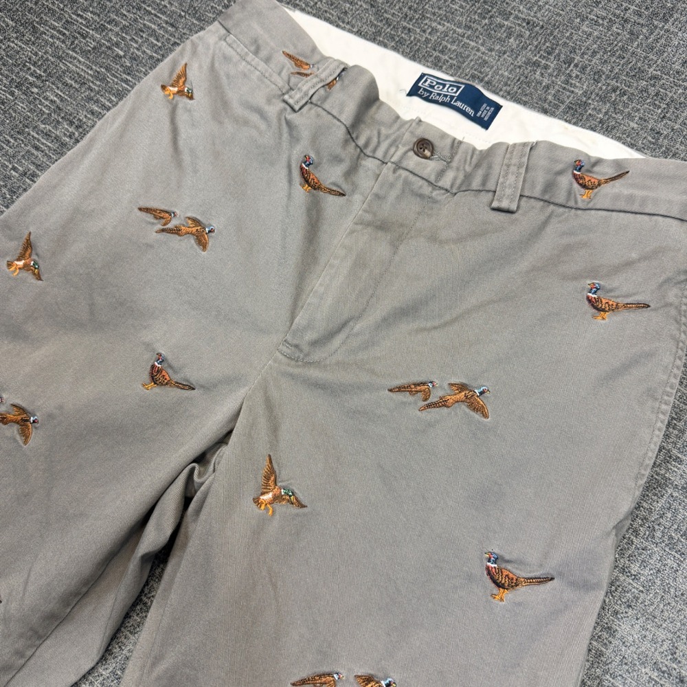 Vtg Polo Ralph Lauren Pants Mens 32L (30x31) Gray Pheasant Duck Chino Preppy